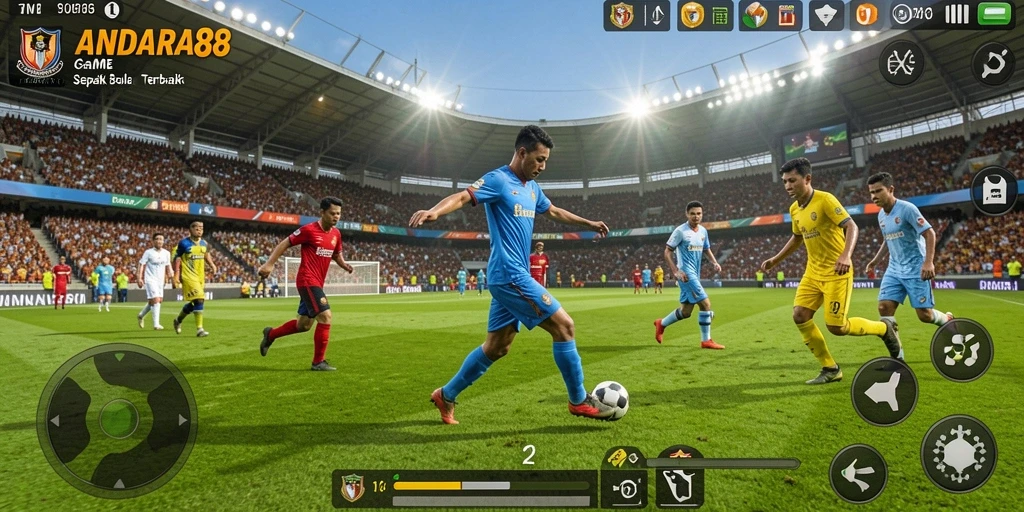 Tangkapan layar utama ANDARA88 menampilkan aksi seru di lapangan sepak bola.