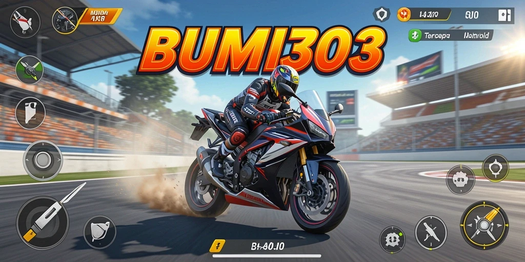 Screenshot gameplay dari BUMI303 menampilkan balapan motor yang seru dan mendebarkan.