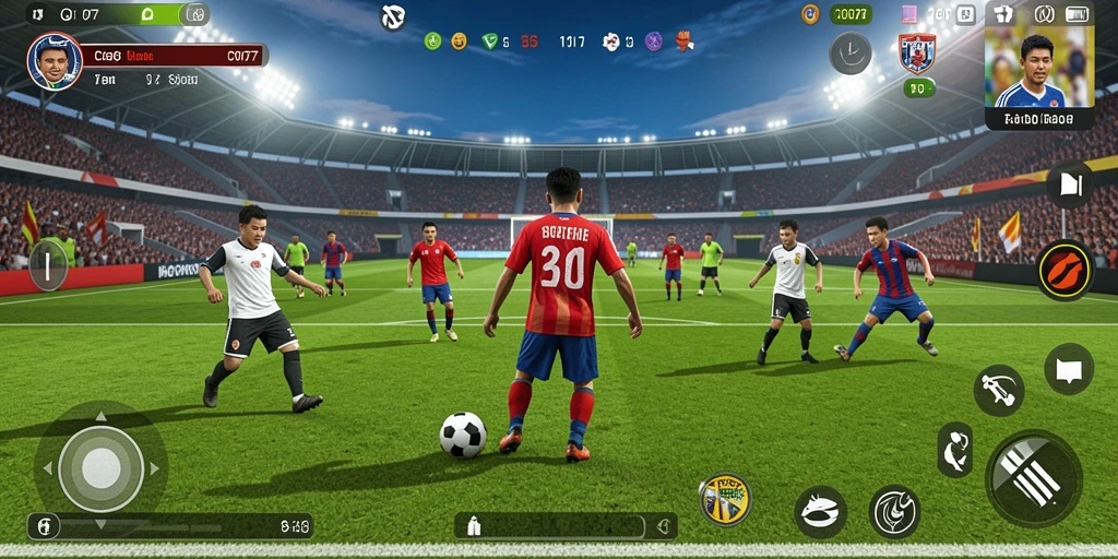Tampilan gameplay C0077 yang seru dalam aksi sepak bola.