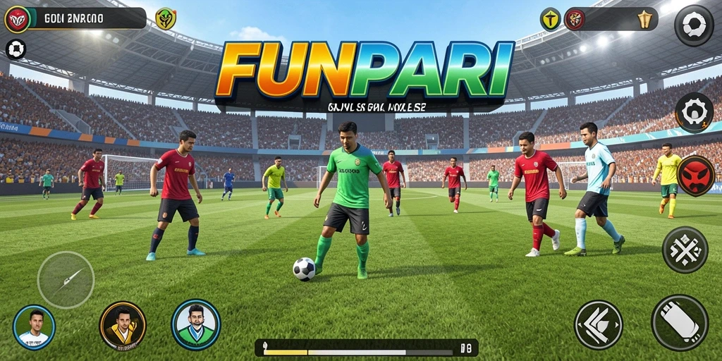 Tampilan gameplay seru dari FUNPARI dengan aksi sepak bola yang mendebarkan.