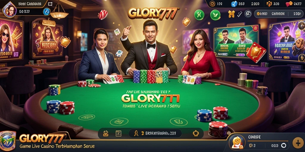 Screenshot GLORY777 menampilkan dealer langsung dan permainan yang memikat.