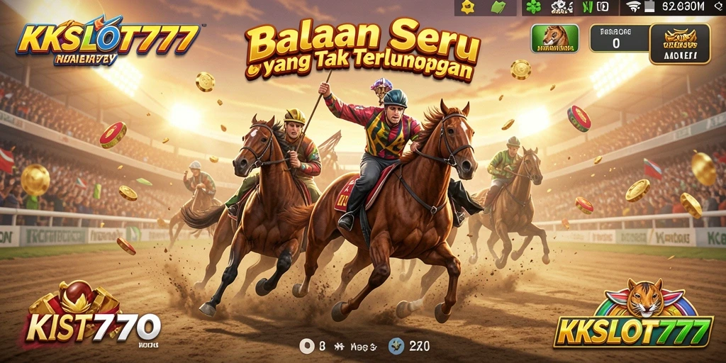 Tampilan gameplay seru dalam KKSLOT777 dengan mobil balap melaju kencang.