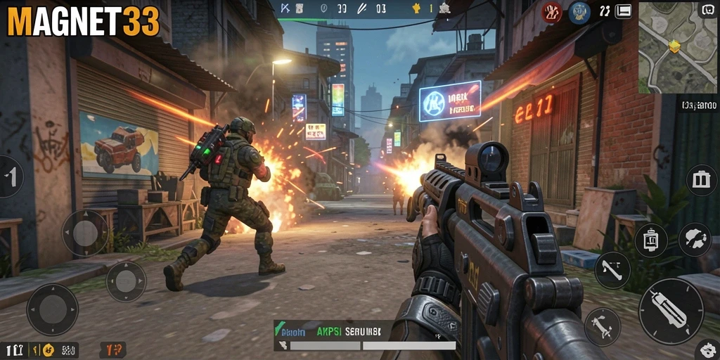 Tampilan gameplay seru dari MAGNET33 dengan aksi pertempuran TPS.