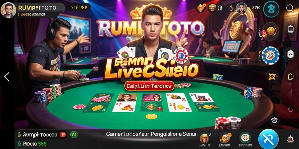 Screenshot RUMPITOTO menampilkan dealer langsung dan suasana permainan casino.