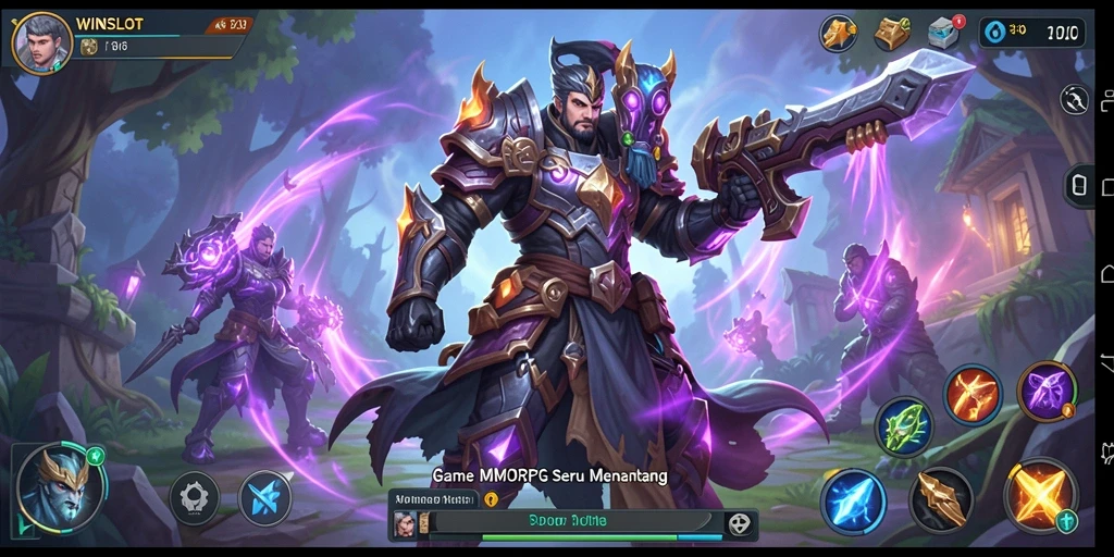 Screenshot utama WINSLOT menampilkan pertempuran epik dalam dunia MMORPG.